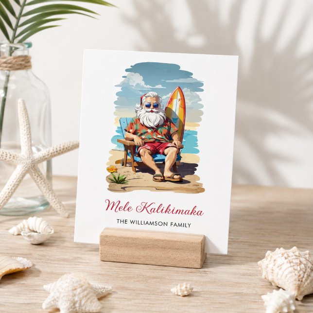 Tarjeta de Navidad de Fun Mele Kalikimaka Santa Su (Edit Family Name and message to customize, edit the message layout if you wish)