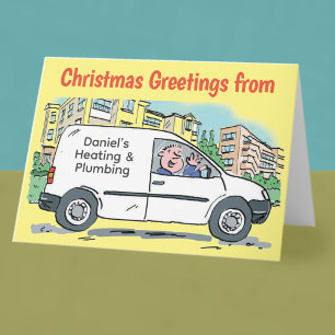 Tarjeta de Navidad de Furgoneta Blanca de Calefacc