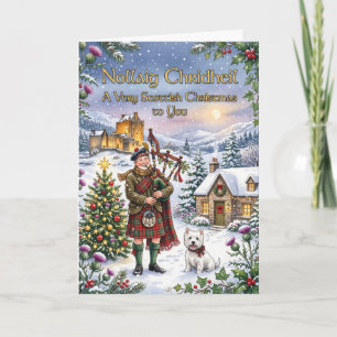 Tarjeta de Navidad de gaitero de las Highlands