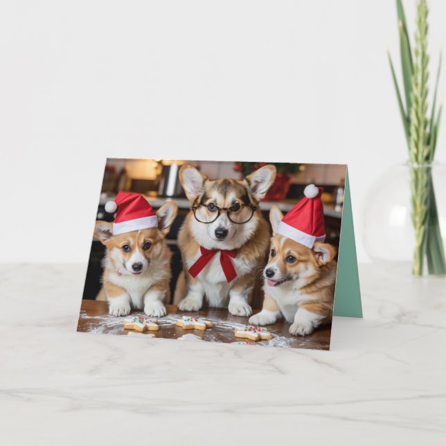 Tarjeta de Navidad de Galletas de Corgi Adorable (Anverso)