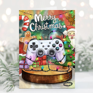 Tarjeta de Navidad de Gamer de Acuarela