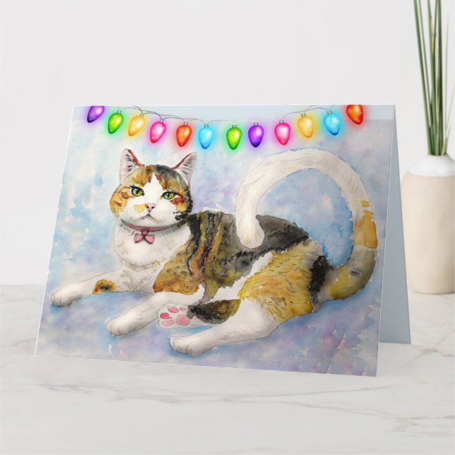 TARJETA DE NAVIDAD DE GATA CALICÓ (TORTIE) (Anverso)