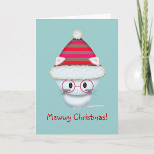 Tarjeta de Navidad de Gatito Blanco Pequeño y Lind