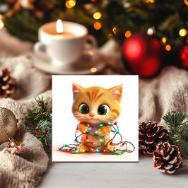 Tarjeta de Navidad de Gatito Naranja Atrapado en L