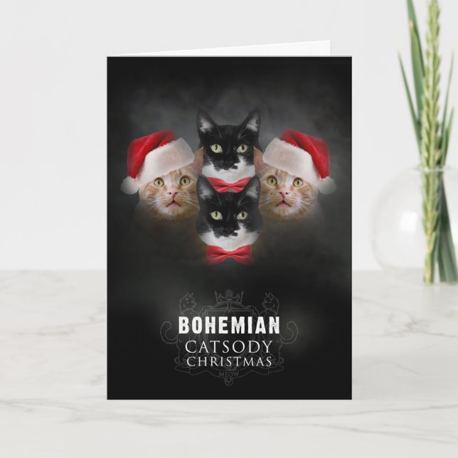 Tarjeta de Navidad de Gato Bohemian Catsody (Anverso)