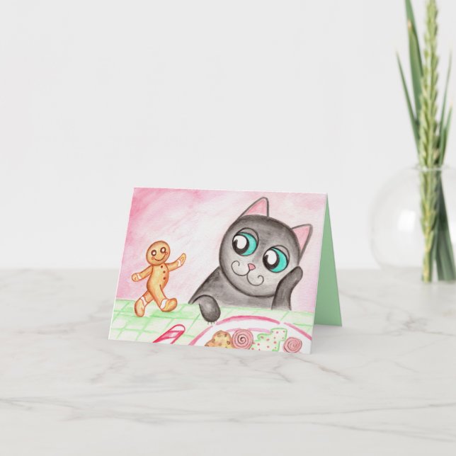 Tarjeta de Navidad de Gato de Jengibre (Anverso)