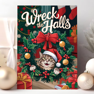 Tarjeta de Navidad de Gato Divertida 'Wreck the Ha
