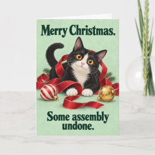 Tarjeta de Navidad de gato divertido con algo de m