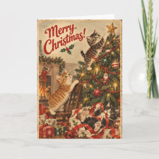 Tarjeta de Navidad de gato divertido vintage | Nav