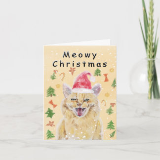 Tarjeta de Navidad de gato enojado pero lindo Meow