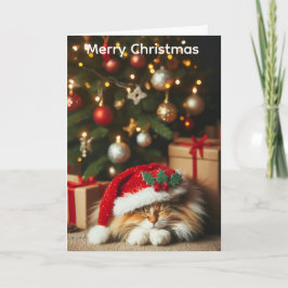 Tarjeta de Navidad de gato esponjoso
