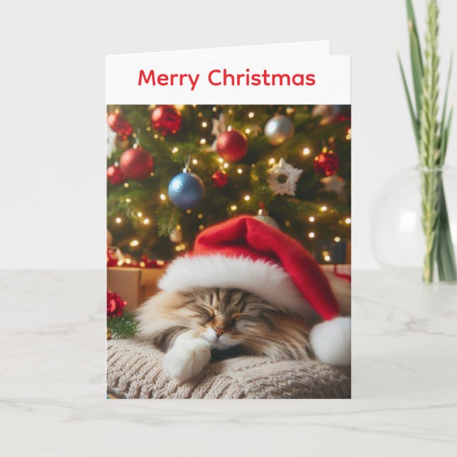 Tarjeta de Navidad de gato esponjoso (Anverso)