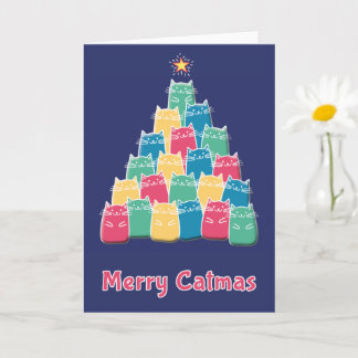Tarjeta de Navidad de Gato Feliz