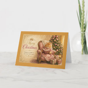 Tarjeta de Navidad de Gato Jengibre Leyendo en Sil