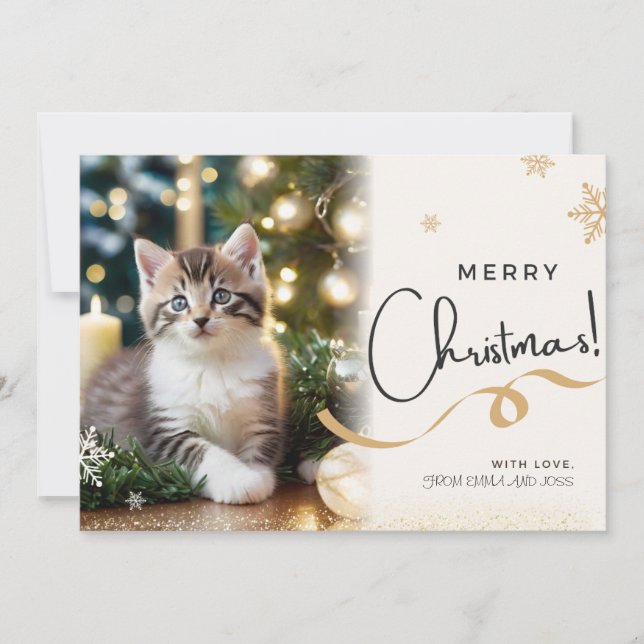 Tarjeta de Navidad de gato mascota (Anverso)