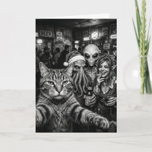 Tarjeta de Navidad de Gato Selfie Bigfoot Alien