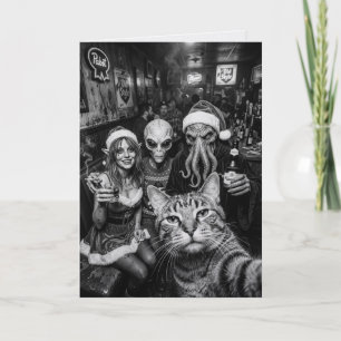 Tarjeta de Navidad de Gato Selfie Bigfoot Alien