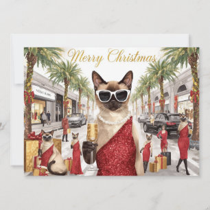 Tarjeta de Navidad de gato siamés de California