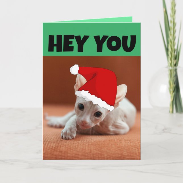 TARJETA DE NAVIDAD DE GATO SIN PELO SPHYNX (Anverso)