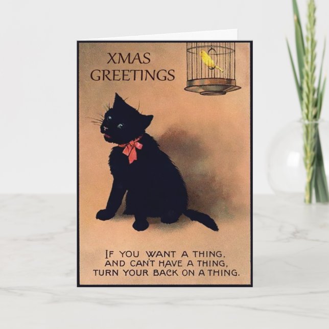Tarjeta de Navidad de Gato Vintage (Anverso)
