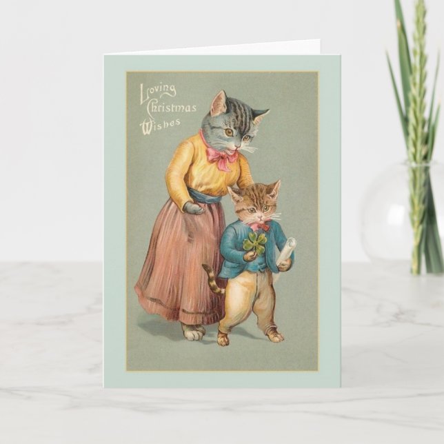 Tarjeta de Navidad de gato vintage (Anverso)
