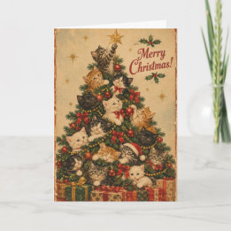 Tarjeta de Navidad de Gato Vintage | Maravillosame