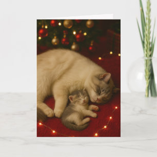 Tarjeta de Navidad de Gatos Durmiendo Doblada
