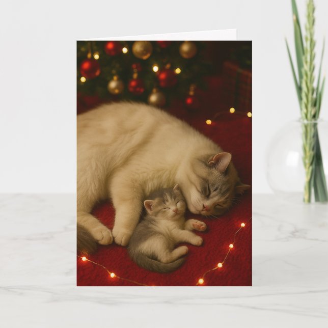 Tarjeta de Navidad de Gatos Durmiendo Doblada (Anverso)