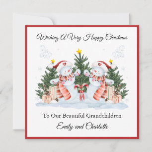 Tarjeta de Navidad de gemelas niñas primer segundo