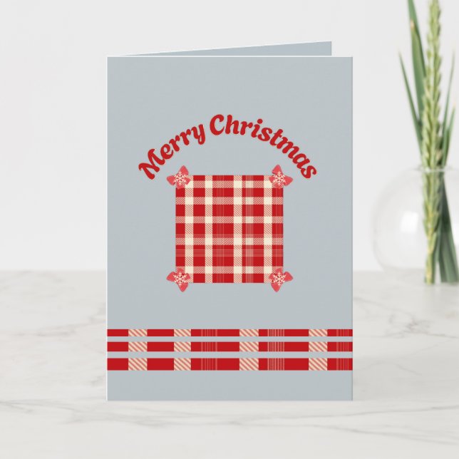 Tarjeta de Navidad de Gingham Rojo Rústico con Laz (Anverso)