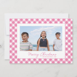 Tarjeta de Navidad de Gingham Rosa Simple Moderna