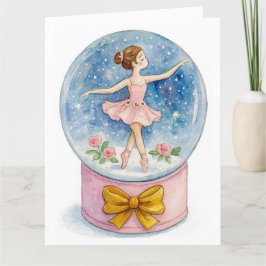 Tarjeta de Navidad de globo de nieve de bailarina
