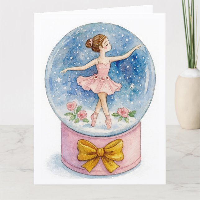 Tarjeta de Navidad de globo de nieve de bailarina (Anverso)