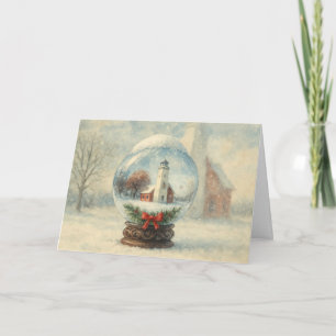 Tarjeta de Navidad de Globo de Nieve de Faro