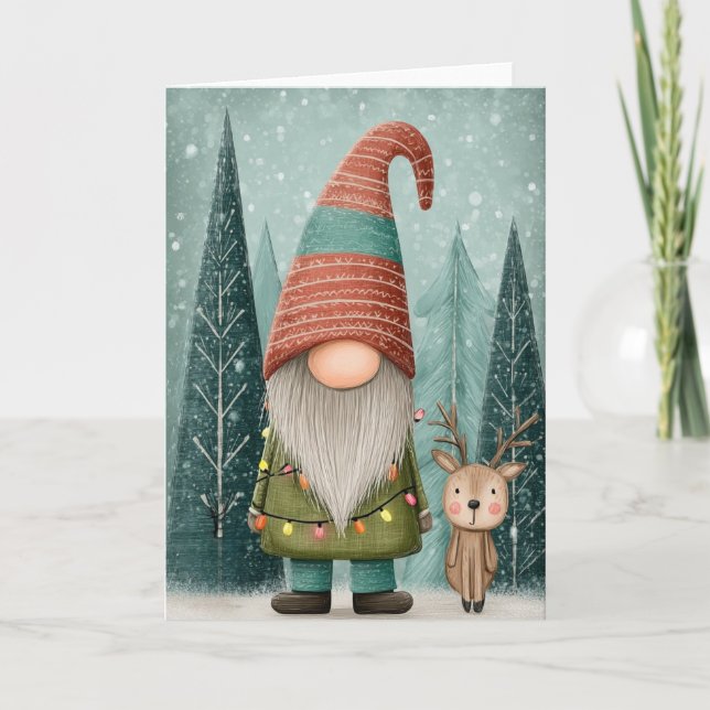 Tarjeta de Navidad de Gnome doblada 5x7 (Anverso)