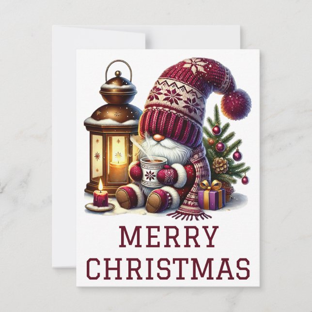 Tarjeta de Navidad de Gnomo Adorable (Anverso)