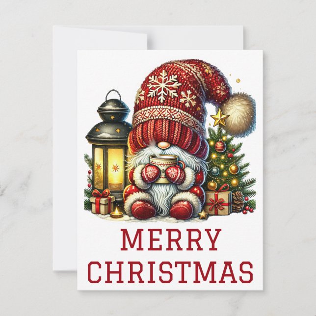 Tarjeta de Navidad de Gnomo Adorable (Anverso)