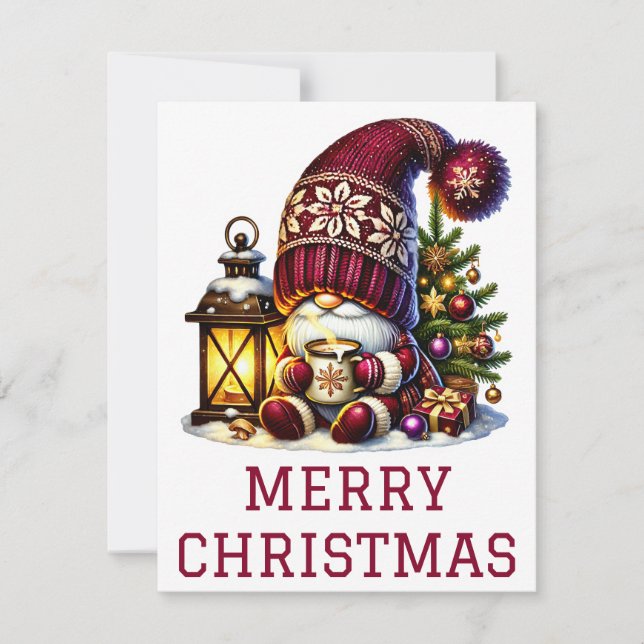 Tarjeta de Navidad de Gnomo Adorable (Anverso)