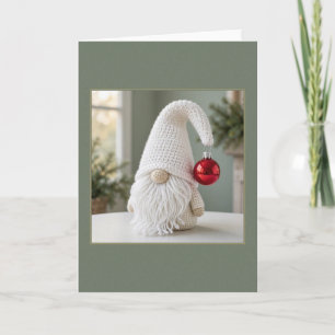 Tarjeta de Navidad de Gnomo al Crochet con Adorno