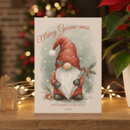 Tarjeta de Navidad de gnomo de acuarela