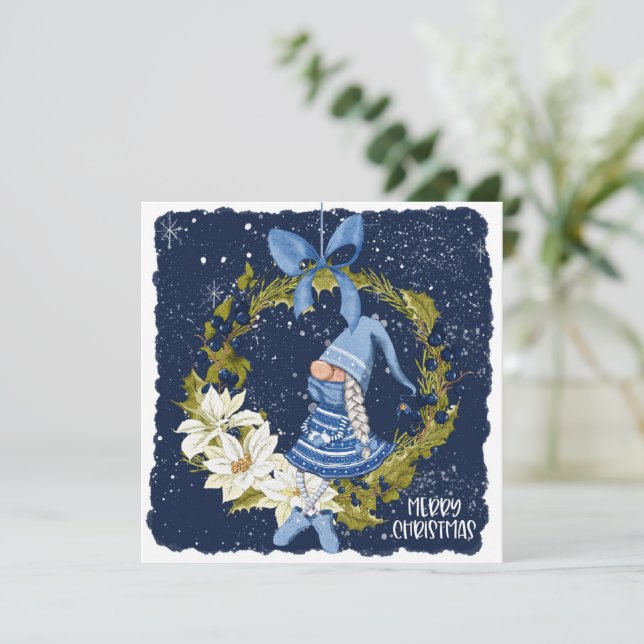 Tarjeta de Navidad de Gnomo de Navidad en Corona (Anverso de pie)