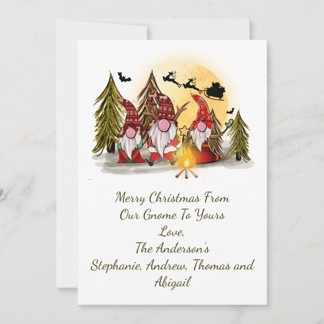 Tarjeta de Navidad de Gnomos Rústico Bosque Capric (Anverso)