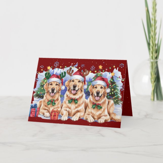 Tarjeta de Navidad de Golden Retriever (Anverso)