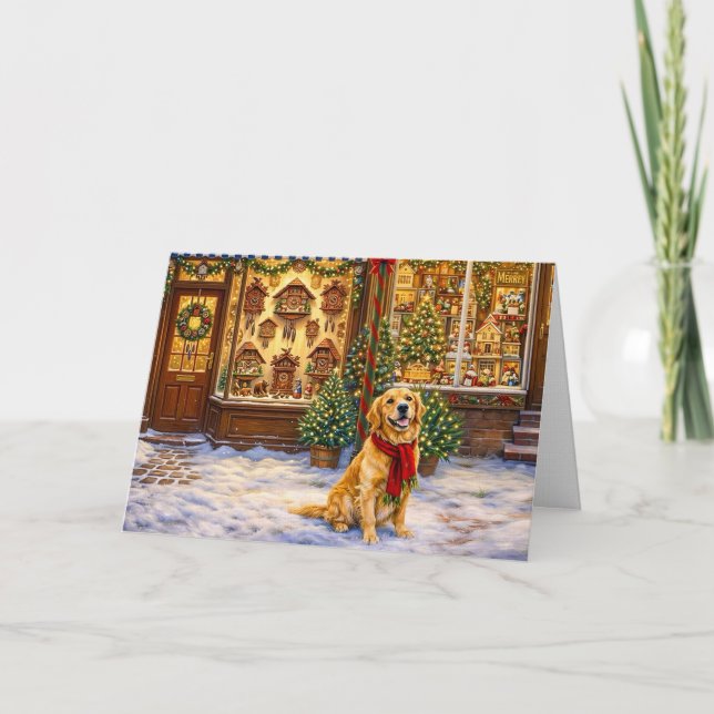 Tarjeta de Navidad de Golden Retriever (Anverso)