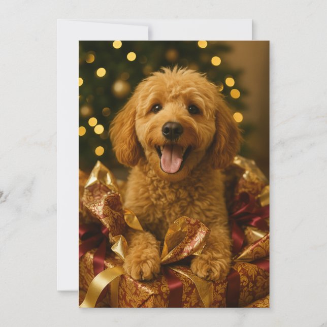 Tarjeta de Navidad de Goldendoodle (Anverso)
