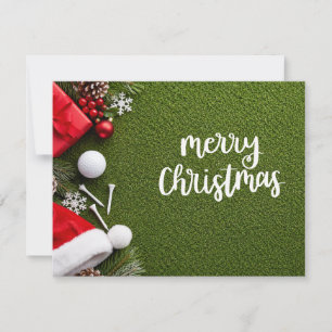 Tarjeta de Navidad de golf con golf y tee en verde