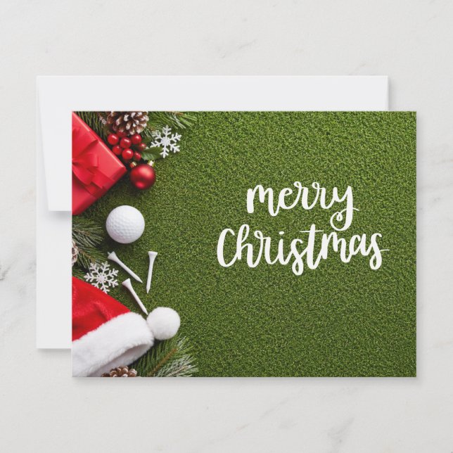 Tarjeta de Navidad de golf con golf y tee en verde (Anverso)