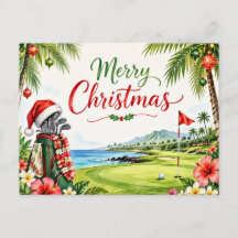 Tarjeta de Navidad de golf con Papá Noel de Hawái