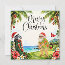 Tarjeta de Navidad de golf con Papá Noel de Hawái
