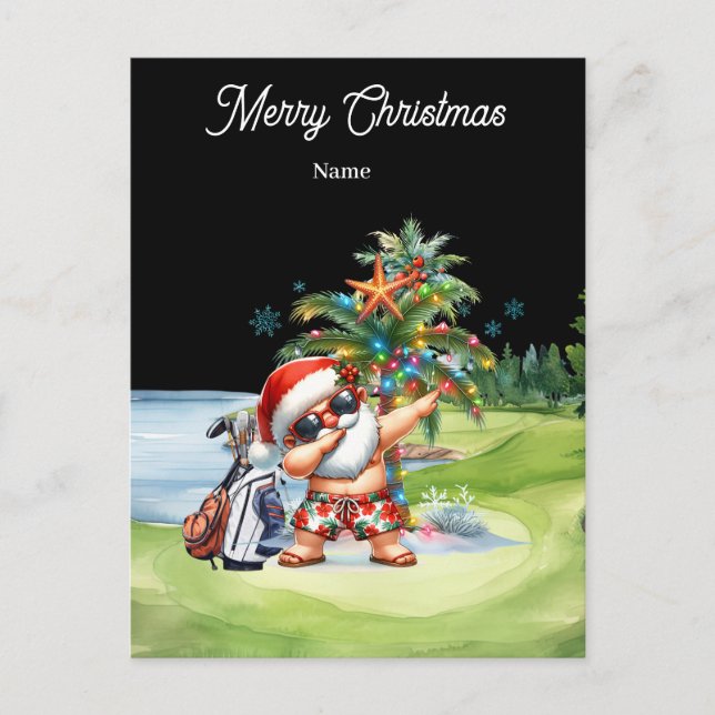 Tarjeta de Navidad de golf con Papá Noel desde Haw (Anverso)